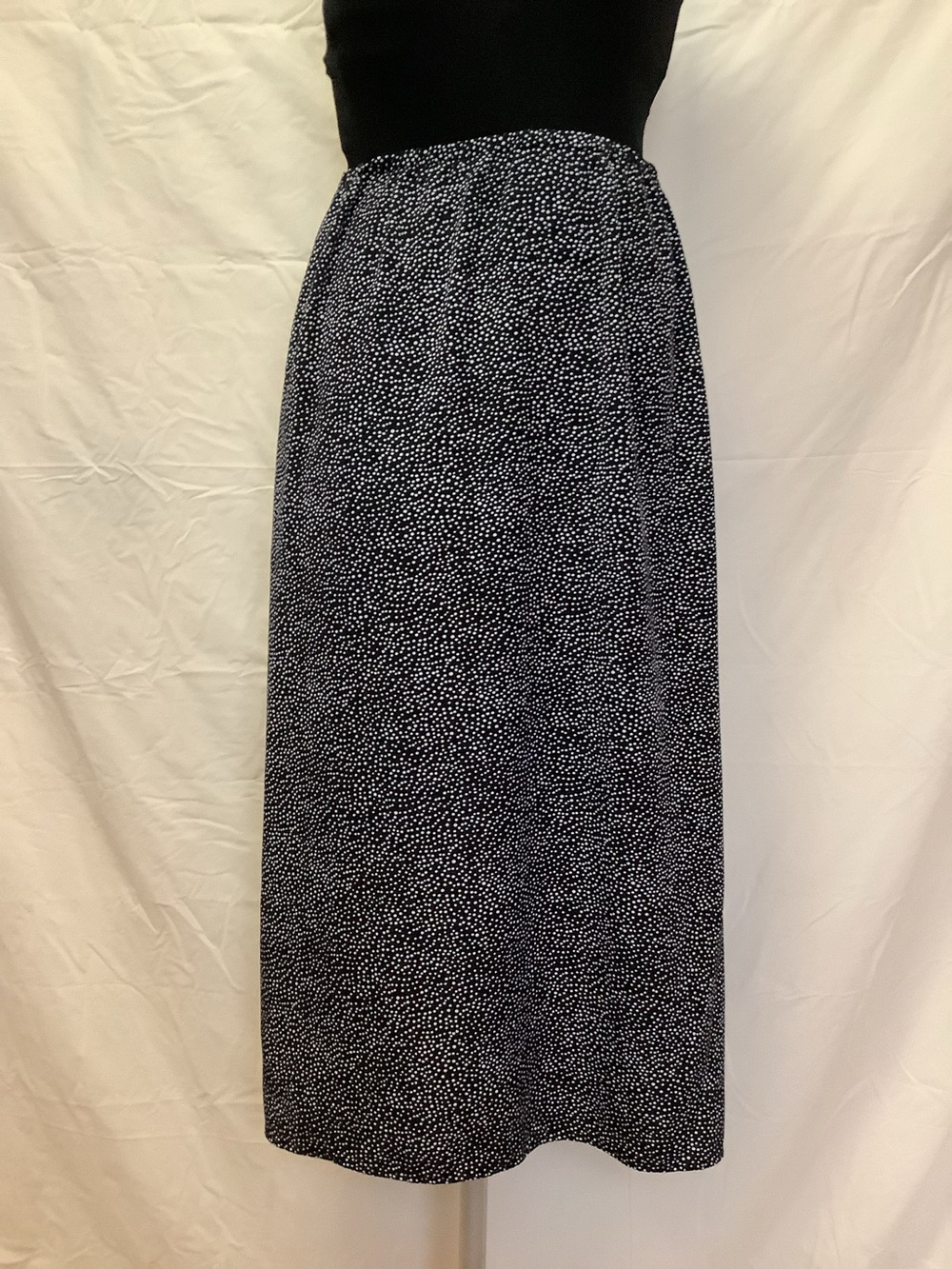 Unbranded Maxi Skirt-Black with White Polka Dots-Lightweight-Elastic Waist-8R